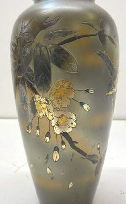 Oriental Mixed Meta Vase 8.5 in Tall Enameled Etched Artist Signed Vase alternative image