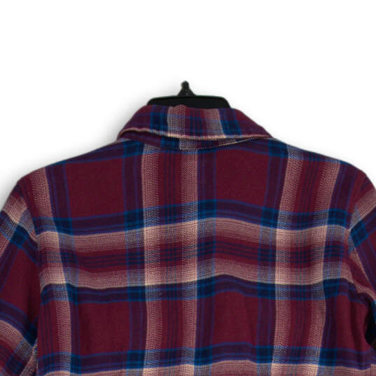 Womens Maroon Blue Plaid Long Sleeve Collared Flannel Button-Up Shirt Sz 4 image number 4