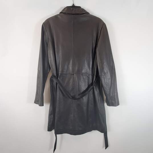 Wilson's Women Black Leather Trenchcoat Sz L image number 4