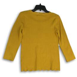 NWT Cable & Gauge Womens Yellow Scalloped Hem 3/4 Sleeve Blouse Top Size Small alternative image