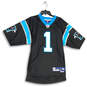 Mens Black Blue Carolina Panthers Cam Newton #1 NFL Football Jersey Size S image number 1