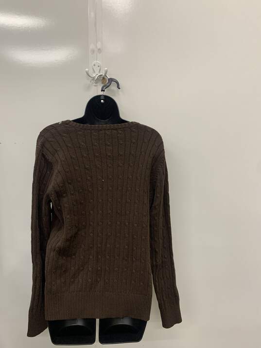 Women's Brown V Neck Long Sleeve Sweater image number 2
