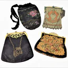 Vintage Clutch Handbag Purses Tapestry Style Enamel Metal Mesh Flapper Beaded