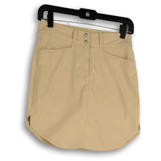 Womens Tan Regular Fit Stretch Flat Front Pockets Short Skort Skirt Size 0 image number 1