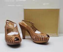 Michael Kors Womens Peep Toe Brown Leather Wooden Heels Sandals Size 9M