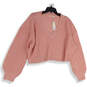 NWT Womens Pink Knitted Long Sleeve V-Neck Cropped Pullover Sweater Size L image number 1