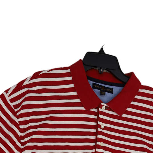 Mens Red White Striped Short Sleeve Golf Pullover Polo Shirt Size XXL image number 3