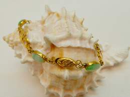 Vintage 14K Yellow Gold Green Jade Cabochon Bracelet 5.7g
