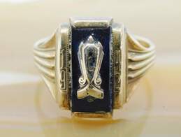 Vintage 10k Yellow Gold Blue Glass Class Ring 5.2g