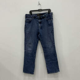 Womens Blue Denim Medium Wash Pockets Straight Leg Jeans Size 38/32