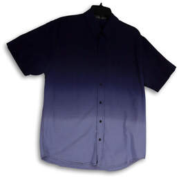 Mens Blue Ombre Collared Short Sleeve Pocket Casual Button-Up Shirt Size L