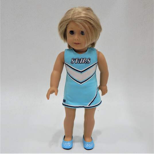2014 American Girl Doll W/ Blue Eyes Star Earrings Cheerleader Dress image number 2