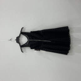 NWT Womens Black Zip Round Neck Sleeveless Crochet Skater Mini Dress Sz 13 alternative image