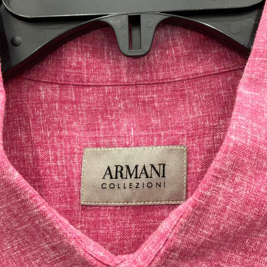Armani Collezioni Mens Pink Spread Collar Short Sleeve Button-Up Shirt Size L image number 3