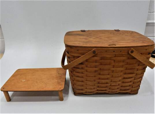 Vintage Longaberger Double Handle Picnic Basket W/ Riser Stand image number 1