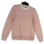 Womens Pink Floral Lace Peter Pan Collar Tight-Knit Pullover Sweater Size M image number 1
