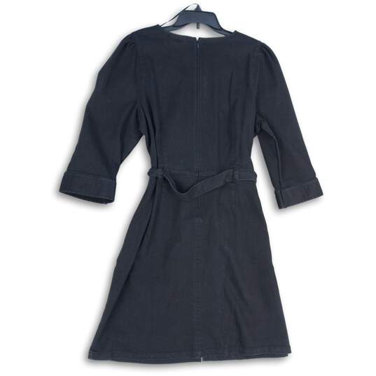 NWT Liz Claiborne Womens Black Denim V-Neck Belted Waist Sheath Dress Size 16 image number 2