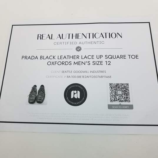AUTHENTICATED Prada Black Leather Lace Up Square Toe Oxfords Mens Size 12 image number 7