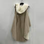 Womens Beige Sleeveless Fur Trim Open Front Cardigan Vest One Size image number 2
