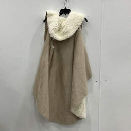 Womens Beige Sleeveless Fur Trim Open Front Cardigan Vest One Size alternative image