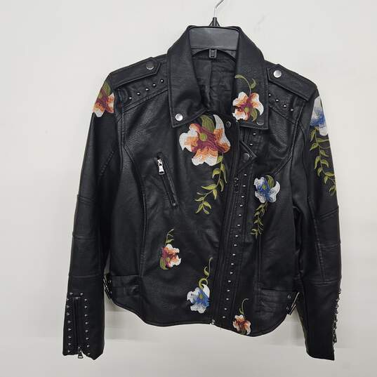 Black Floral Biker Jacket image number 1