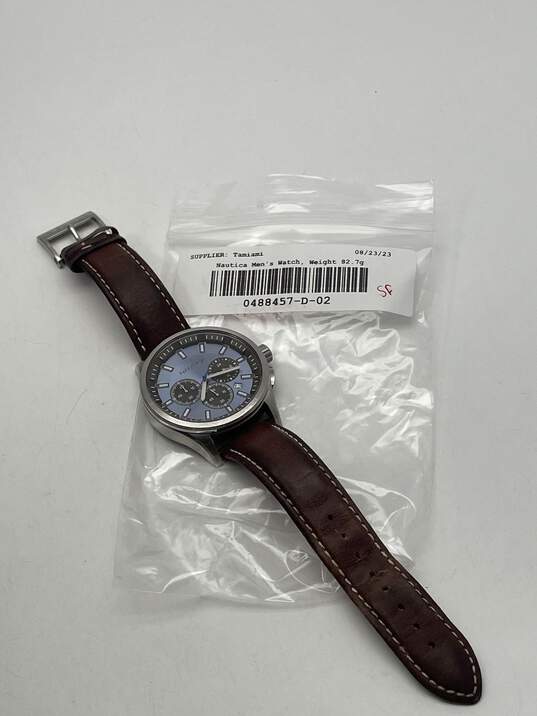 Mens Blue Dial Brown Leather Strap Analog Chronograph Wristwatch 82.7g image number 8