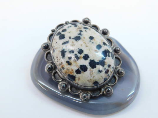 Sterling Silver Dalmatian Jasper Pendant Tapered Cigar Ring & Ball Stud Earrings 18.7g image number 5