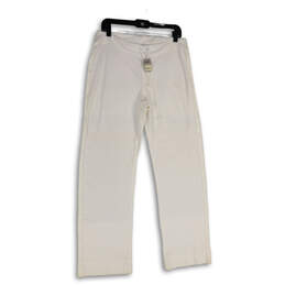 NWT Womens White Flat Front Drawstring Straight Leg Pajama Pants Size S/M