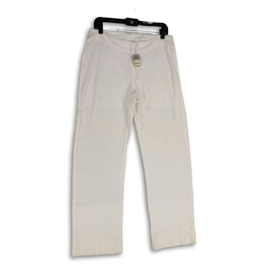 NWT Womens White Flat Front Drawstring Straight Leg Pajama Pants Size S/M image number 1