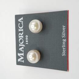 Sterling Silver Majorica 1890 Faux Pearl Push Back Earrings 7.1g alternative image