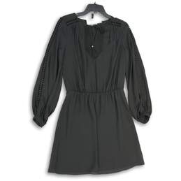 White House Black Market Womens Black Neck-Tie Long Sleeve Blouson Dress Size 4