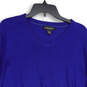 Womens Blue Knitted V-Neck Long Sleeve Pullover Sweater Size Large image number 3