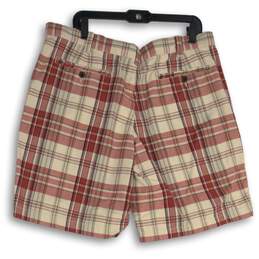 Eddie Bauer Mens Red Tan Plaid Slash Pocket Flat Front Chino Shorts Size 38 alternative image