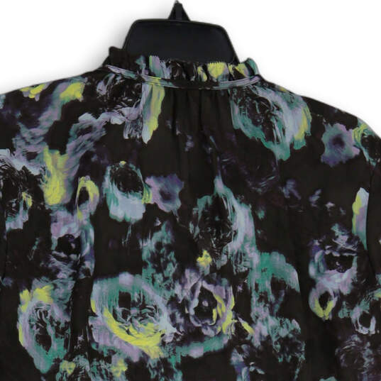 NWT Womens Black Blue Floral V Neck Long Sleeve Pullover Blouse Top Size M image number 4