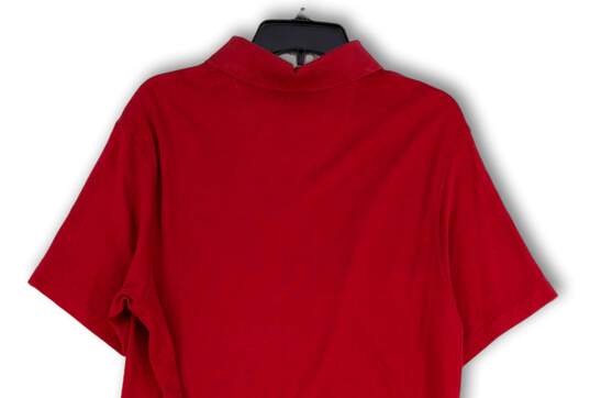 Mens Red Collared Short Sleeve Side Slit Golf Polo Shirt Size Medium image number 4