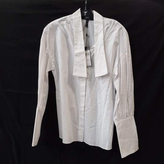 BCBG Maxazria Women's White Long Collar Puff Sleeve Shirt Size S NWT image number 1