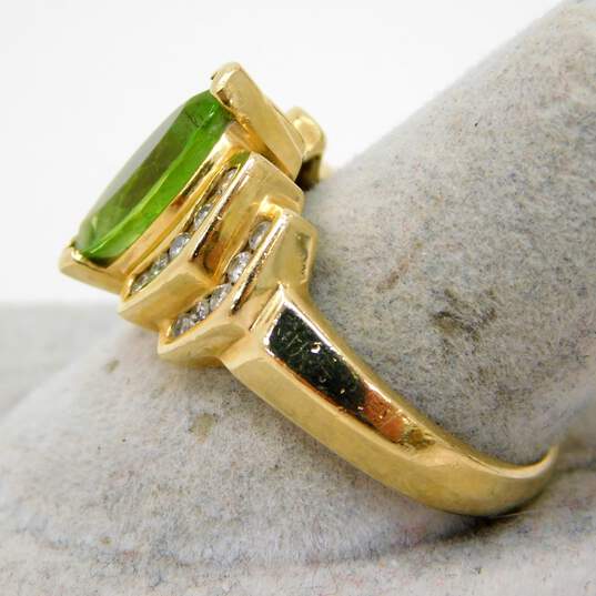 14K Yellow Gold Marquise Cut Peridot & Diamond Accent Ring 5.8g image number 3