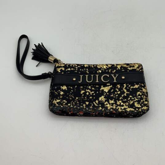 Womens Black Gold Sequin Double Zipper Tasseled Clutch Wristlet Wallet Purse image number 1
