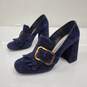 Prada Women's Blue Suede Fringe Trim Heeled Loafers Size 6.5 w/COA image number 2