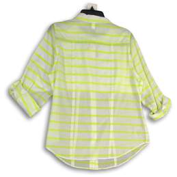 NWT Womens White Green Striped Collared Long Sleeve Button-Up Shirt Size 14 alternative image