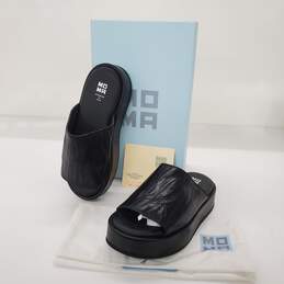 MOMA Women's 'Donna' Black Leather Platform Slide Sandals Size 38 EU/7.5 US
