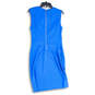 Womens Blue Round Neck Sleeveless Back Zip Knee Length Sheath Dress Size 8 image number 2