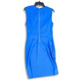Womens Blue Round Neck Sleeveless Back Zip Knee Length Sheath Dress Size 8 alternative image