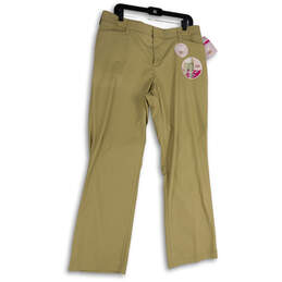 NWT Womens Beige Flat Front Stretch Curvy Fit Straight Leg Chino Pants 16R