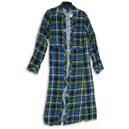NWT Womens Green Blue Plaid Spread Collar Long Sleeve Shirt Dress Size 2 image number 2