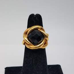 14k Gold Faceted Onyx SZ 5 1/2 Ring 5.8g