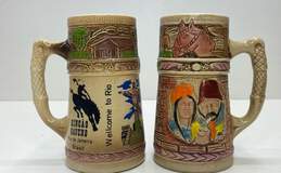 Vintage Brazil Souvenirs Set of 2 Embossed Ceramic Mugs Porc. Sao Paulo
