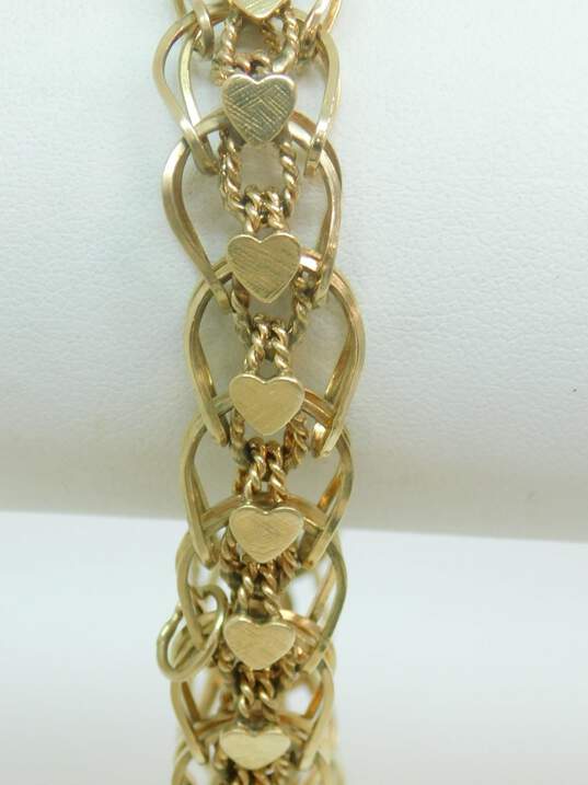 Vintage 14K Yellow Gold Heart Charm Bracelet 27.1g image number 3