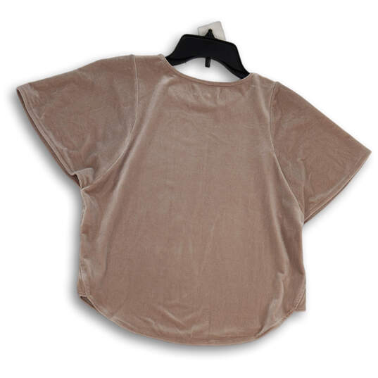 Womens Brown Velvet Short Sleeve Cropped Pullover Blouse Top Size XXS image number 2