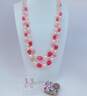 Vintage Pink Aurora Borealis & Faux Pearl Multi Strand Necklace & Earrings w/ Rhinestone Brooch 114g image number 8